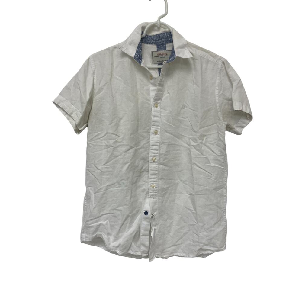 Springfield Linen Collection Button Up Shirt Mens Small Regular Fit Short Sleeve